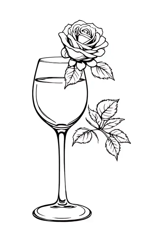 Wine Glass And Rose Intertwined Small