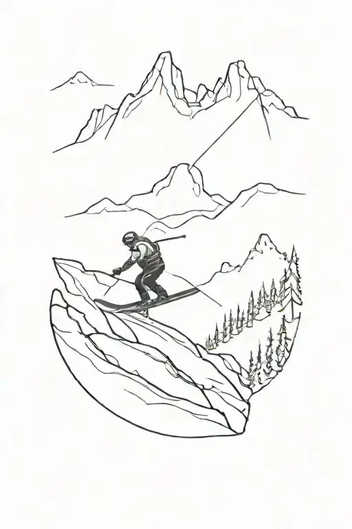Alone Skier Carving In Free Ride