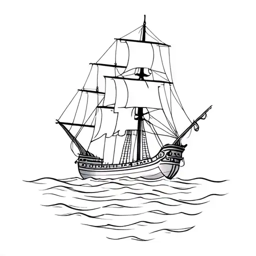 Pirate Ship Sailing Through A Sea