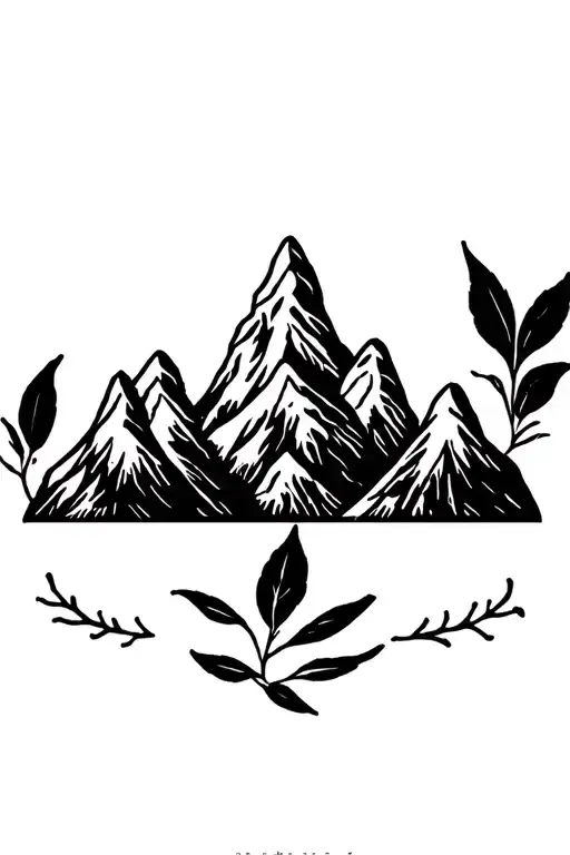 Andes Mountain Range Outline With 3 Coca Leaves