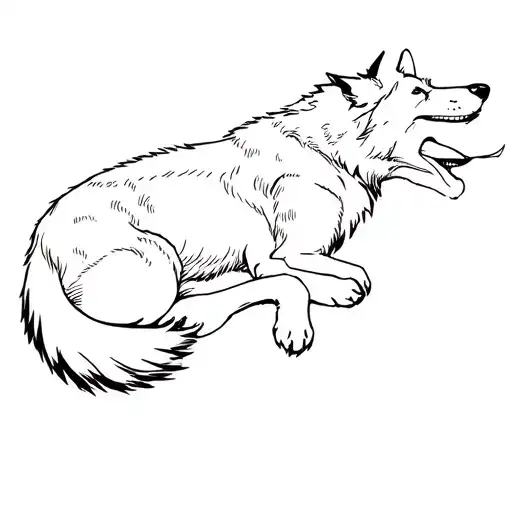 Adult Wolf Lying On His Back Holding A Pup Aloft
