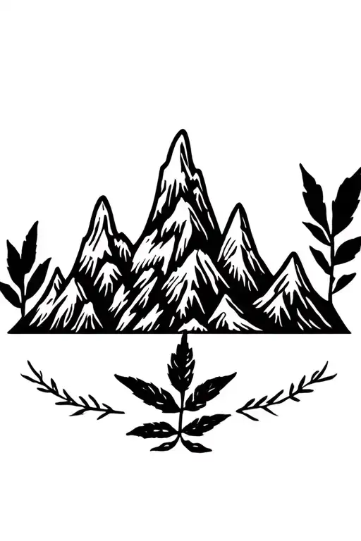 Andes Mountain Range Outline With 3 Coca Leaves