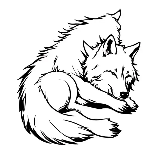 Adult Wolf Lying On His Back Holding A Pup