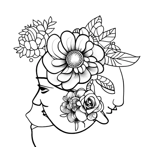 Female Portrait With A Flower Replacing The Head