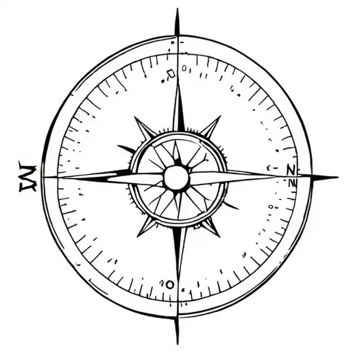 A Minimalist Outline Of A Compass With A Camera Lens As The Center Point
