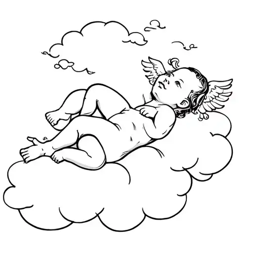 African American Cherub Baby Laying On Cloud