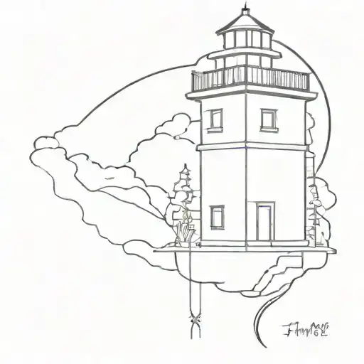 Oneline Lihhthouse Tattoo Design