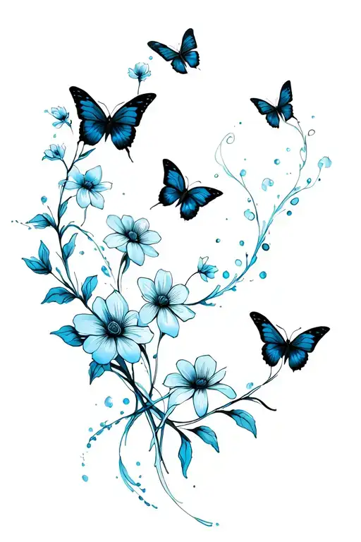 Suminagashi Tattoo With Flowers And Butterflies Flowing With The Piece