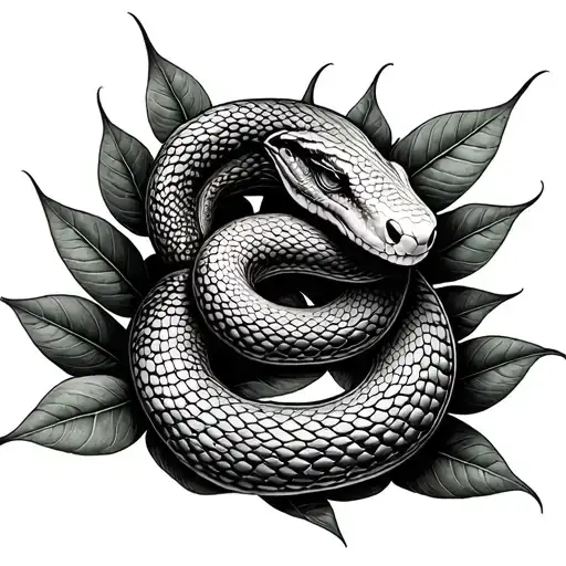 Kind Snake Made Up Of Coca Leaves Intertwined And Spiral Design