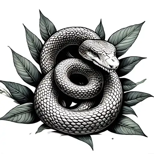 Kind Snake Made Up Of Coca Leaves Intertwined And Spiral Design