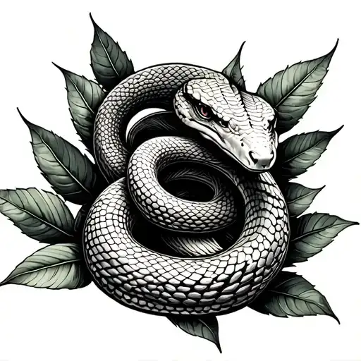 Kind Snake Made Up Of Coca Leaves Intertwined And Spiral Design