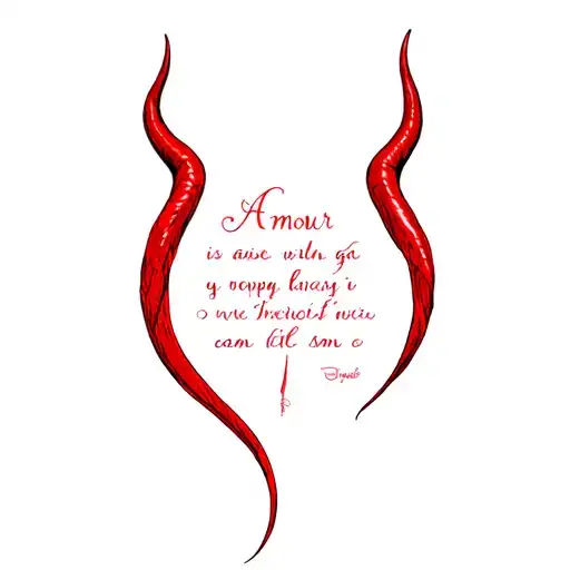 Red Devil Horns With Tail To Go Along Script Text Amour In Red Ink