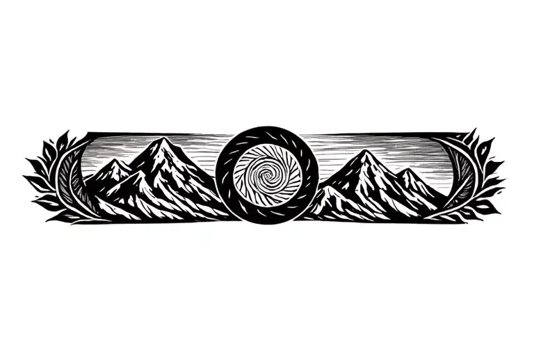 Pachamama Spiral With Mountain Outline Intertwined Coca Leaves