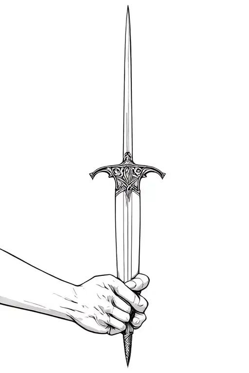 Hand Holding A Dagger Hilt Pointed Upright Dagger
