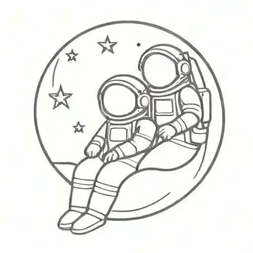 Two Astronauts Kids Sitting In An Embrace On The Moon