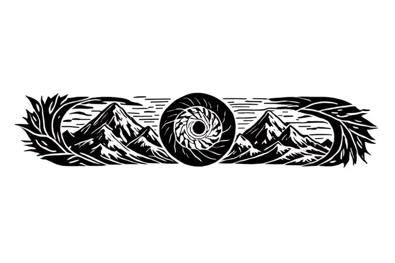 Pachamama Spiral With Mountain Outline Intertwined Coca Leaves