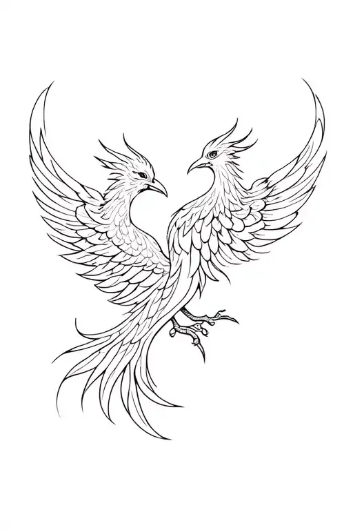 Two Phoenix Rising Ornamental Tattoo Design