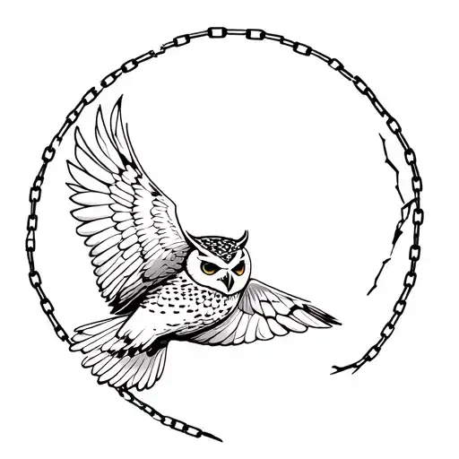 Owl In Flight Sourrounded By Broken Chains
