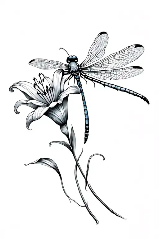 Dragonfly And Death Lily Flower