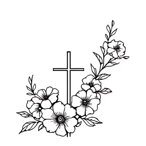 Cross And Flowers Blooming