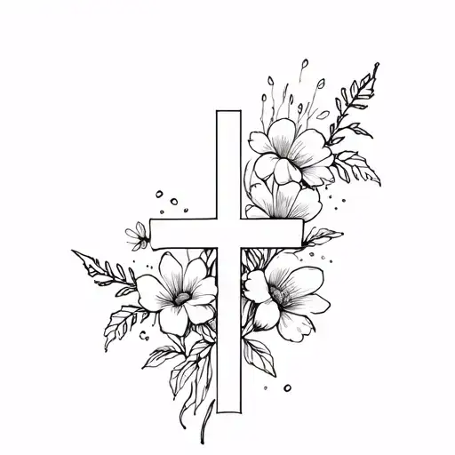 Cross And Flowers Blooming