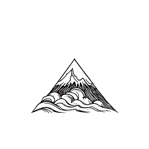 Triangular Shaped Volcano With Waves Flowing And Curving