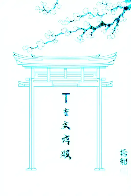 A Japanese Temple With Cherry Blossoms And The Letters Tti At The Entrance Of The Temple