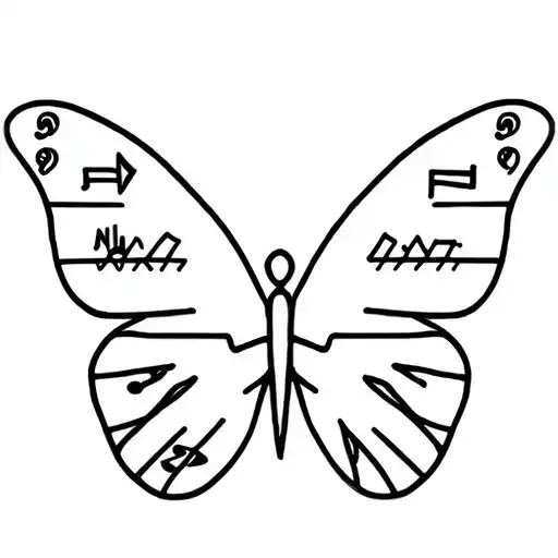A Minimalist Design Of A Butterfly Made Up Of Musical Symbols And Hiking Trail Markers