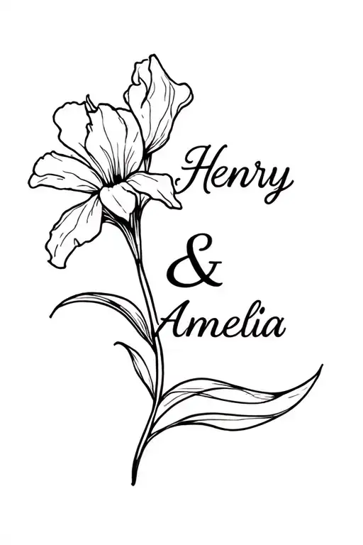 Henry & Amelia Names With Iris Flower Intertwined Within