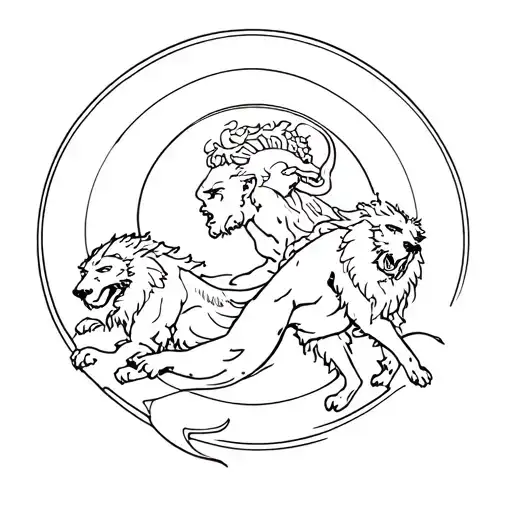 Greek Inpired Tattoo Of Hades With Cerberus In The Background