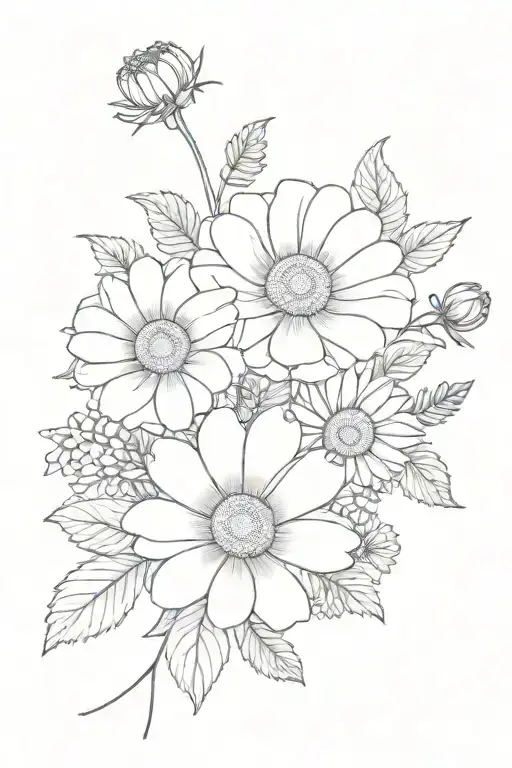 Birth Flower Roses Asters And Daisies With Stem