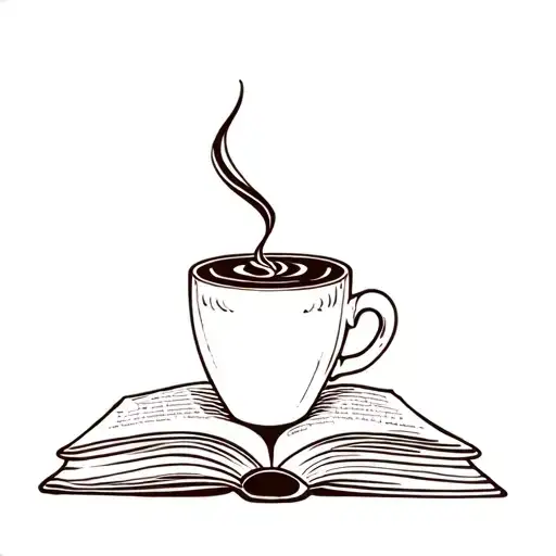 Tattoo With A Cup Of Coffee And An Open Book