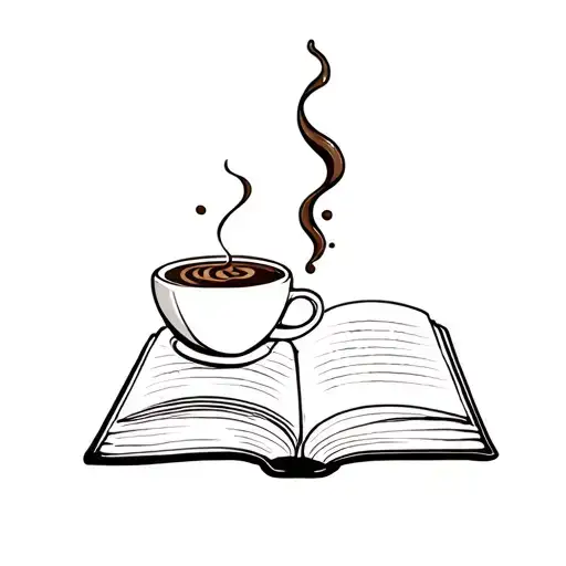 Tattoo With A Cup Of Coffee Poured Over An Open Book