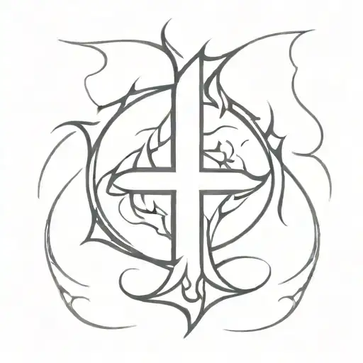Flames Forming Into A Upside Down Cross Surrounded
