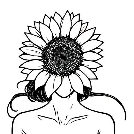 Full Bust Of Woman Front On With Sunflower As Head