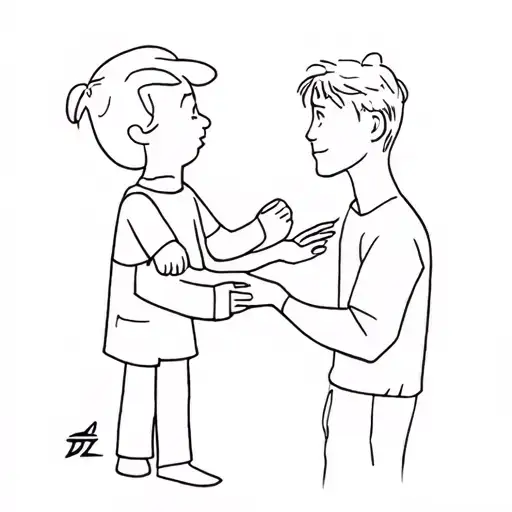 Child With A Puppet And A Guy Holding Him By His Hand Sillouette