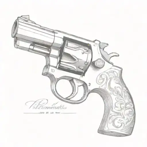 A Minimalist Revolver With A Horse Motif Engraved On The Handle