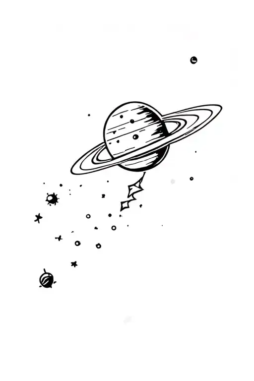 Planet Tattoo With Tiny Rocket