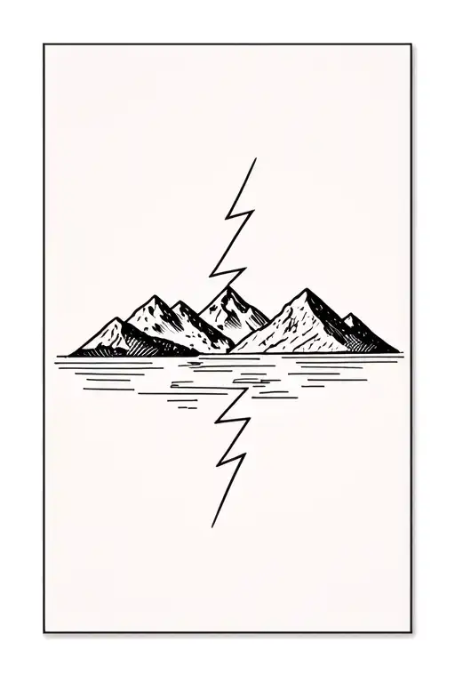 Mountains And A Lake With Lightning Bolt In The Middle