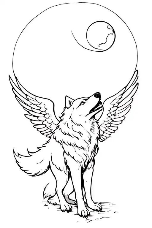 Angel Wolf Howling At The Moon