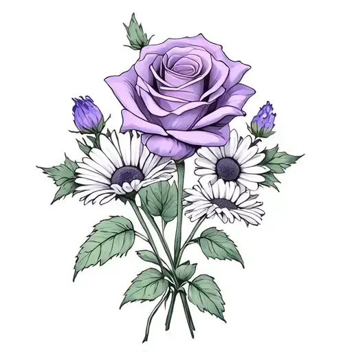 Birth Flower Bouquet With A Rose A Daisy And A Violet All Similar Sizes