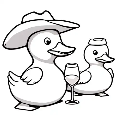 Two Rubber Ducks One In A Bucket Hat One In A Cowboy Hat Both Holding A Glass Of Wine