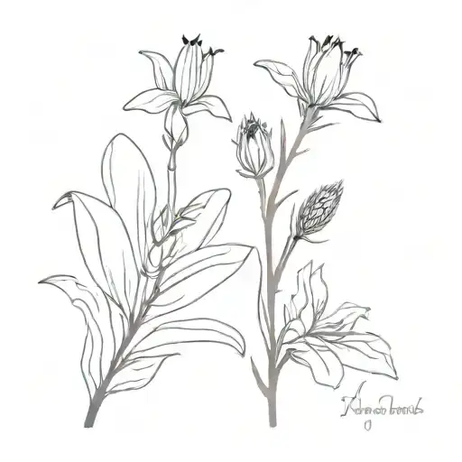 Kowhai And White Lily And Thistle