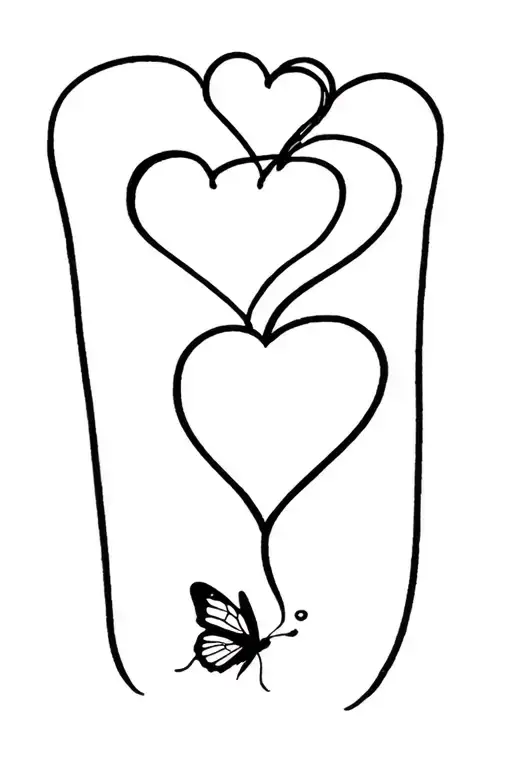 Three Love Hearts With Butterfly Underneath