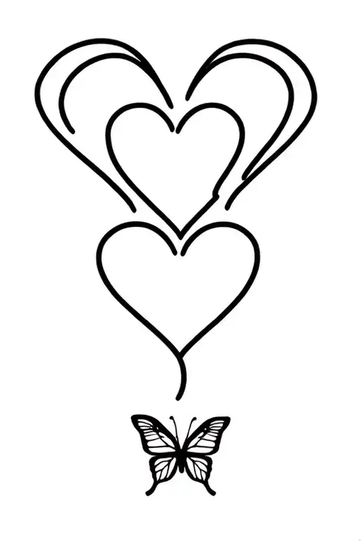 Three Love Hearts With Butterfly Underneath There