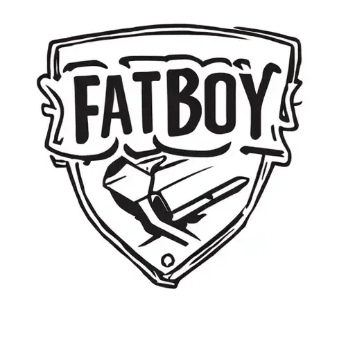 Dirt Bike With Shield Behind It With The Word Fatboy In Calligraphy Letters
