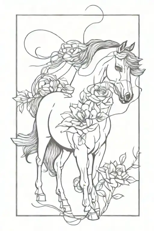 Horse Flowers Intertwined