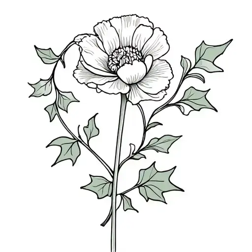 Carnation Flower With Ivy Leaves Intertwined