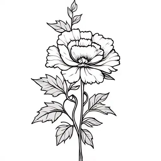 Fineline Carnation Flower With Ivy Leaves Intertwined