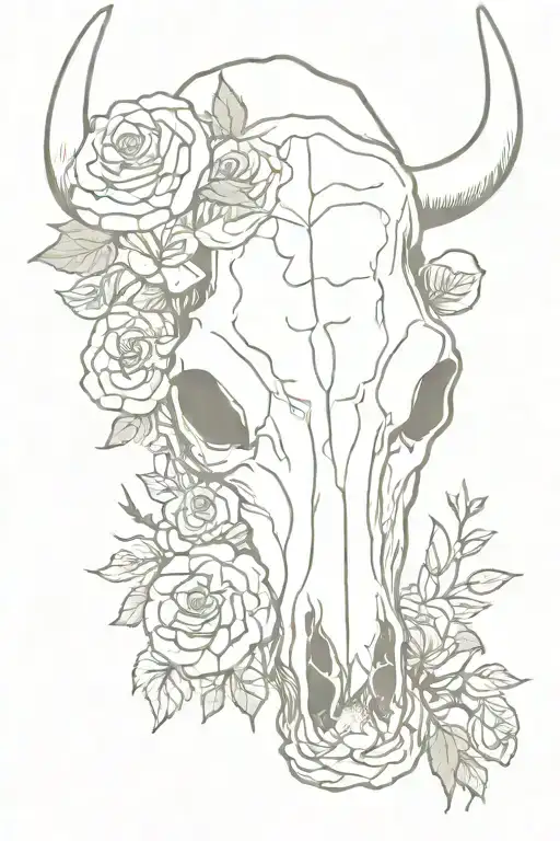 Cow Skull With Roses Mayflowers
